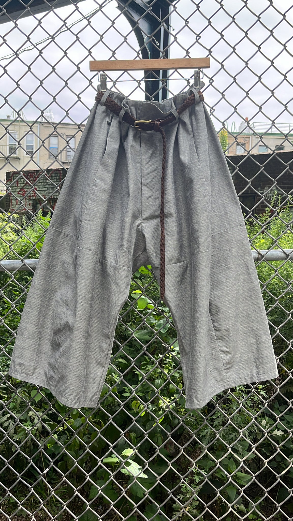 patchwork pant in tonal gray stripe